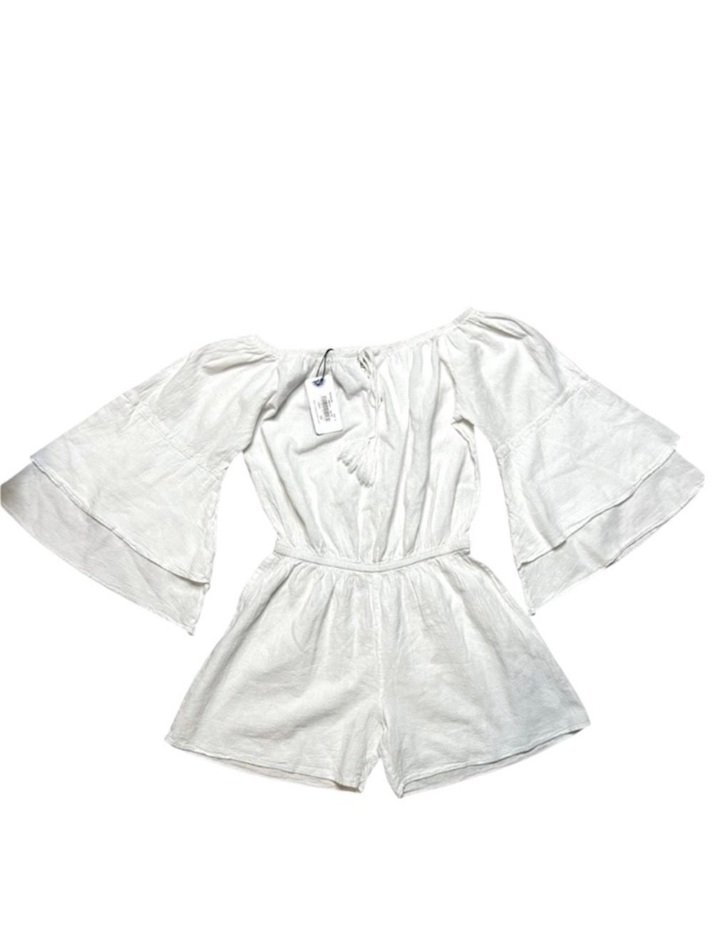 White Romper Seaspice Resortwear Off Shoulder Bell Sleeve Cotton MEDIUM NWT